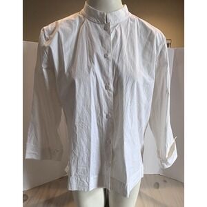 Eileen Fisher Mandarin Collar Blouse Womens M White Button Front Minimalist Top